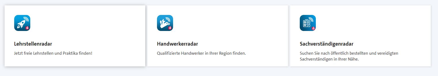 Zu sehen sind die App-Anzeigeblöcke auf der Startseite.