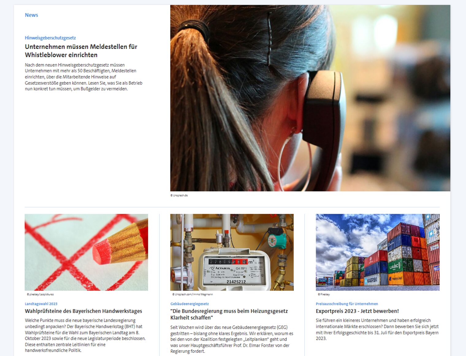 Zu sehen ist der Newsblock auf der Startseite (Stand:10.07.23).