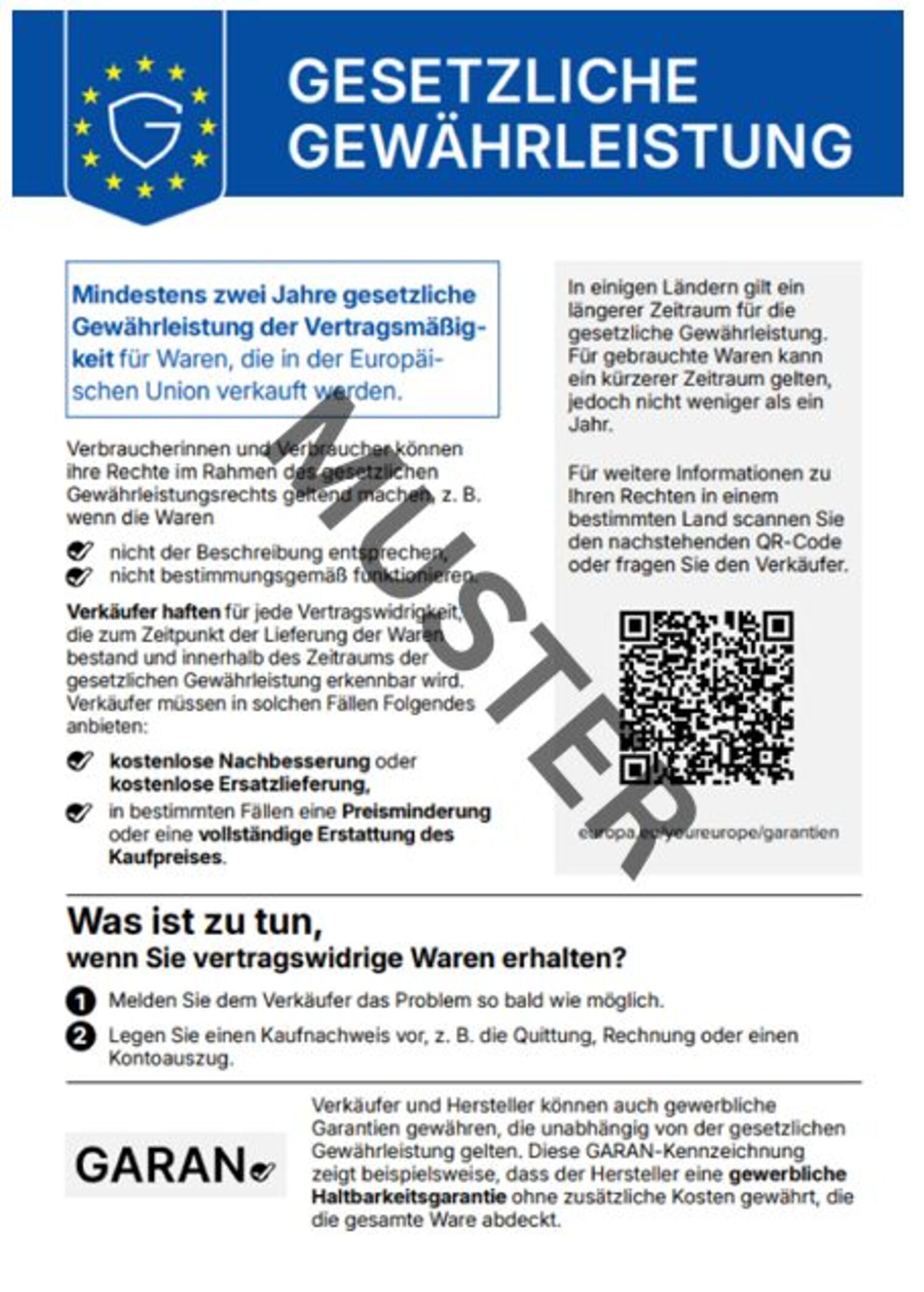 Muster eines Gewährleistungs-Etiketts